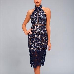 Lulus Divine Destiny Navy Blue Lace Midi Dress